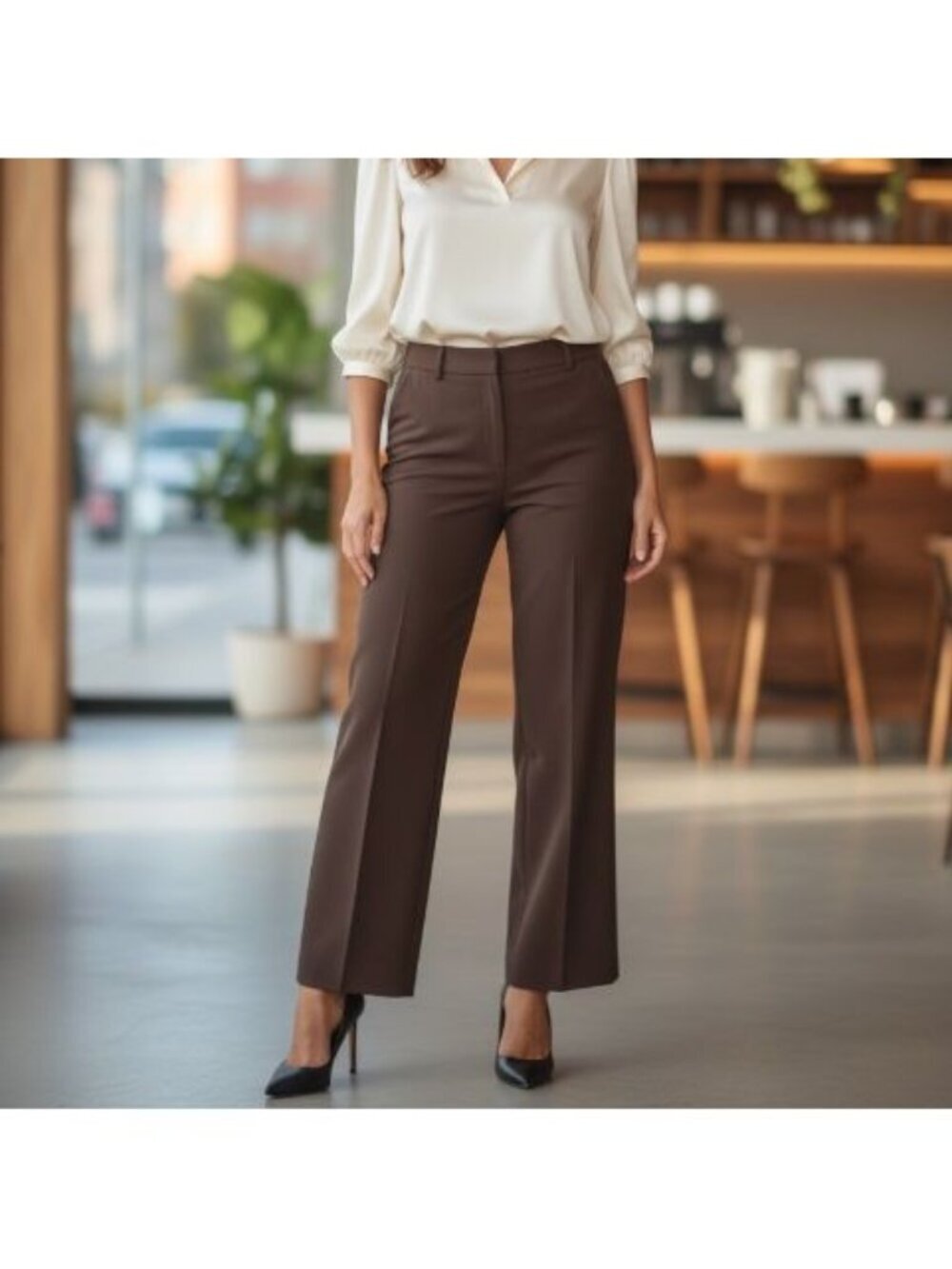 Vtg Womens Sz L Straight Leg Chocolate Brown Trouser Pants Classic Y2K Career
